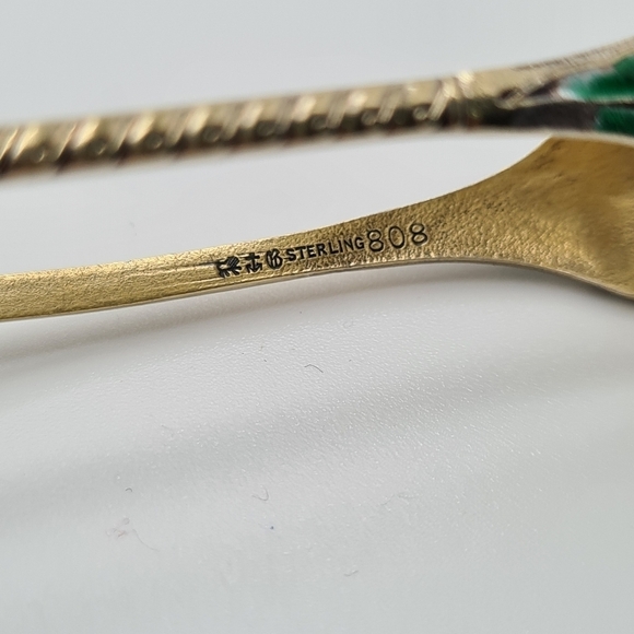 Gorham Sterling & Enamel Flowers Demitasse Spoons Set of 11 & Sugar Tong #808 - Picture 8 of 12